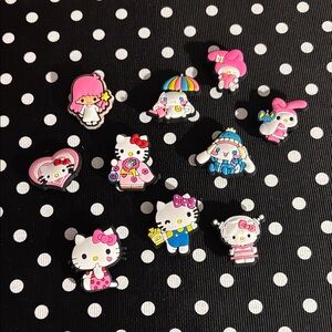 Sanrio Pink & White Hello Kitty Charm Set with Blue and Yellow shoe charms